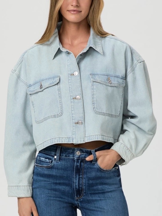 PAIGE Jackets & Blazers - PAIGE Natalia Cropped Denim Shacket Windward Light Wash Jacket XS NWT